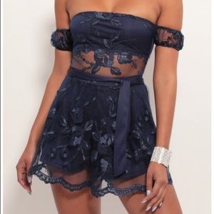Julia scallop lace romper in navy